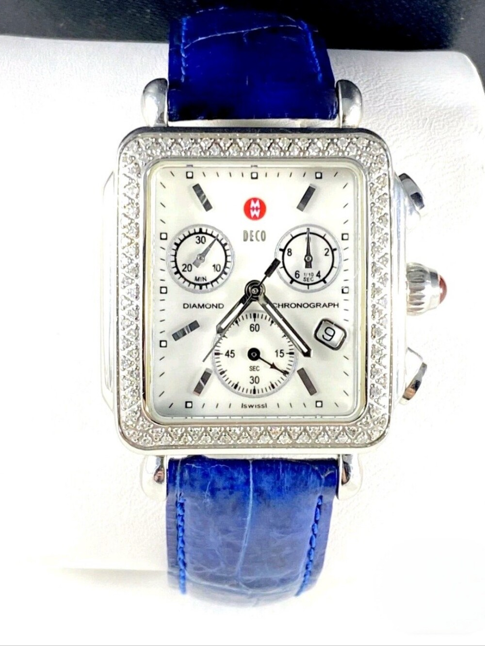 Michele Deco Diamond Chronograph Watch, White Mother-Of-Pearl Dial, Like New